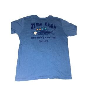 Hurley Shirt Mens Med Blue Solid Skater Boardsports Surf Time Flies Fish Tee W10